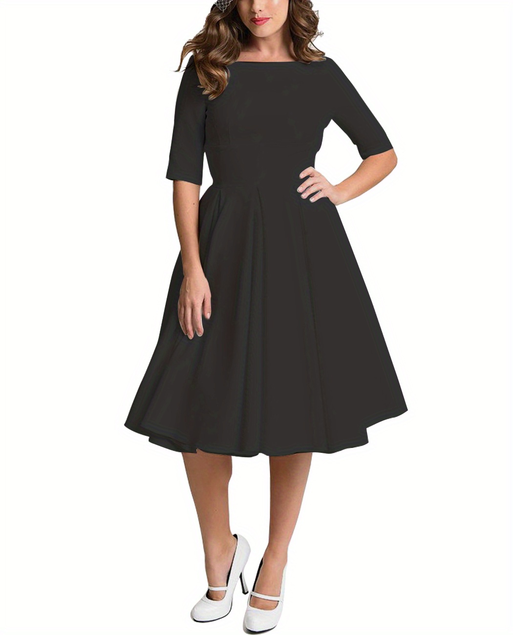 A line Crew Neck Dress Elegant Half Sleeve Dress Cocktail - Temu