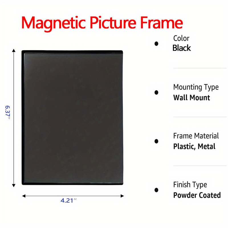 Magnetic Picture Frame, Holds 4X6 Inches Pictures, Reusable Black