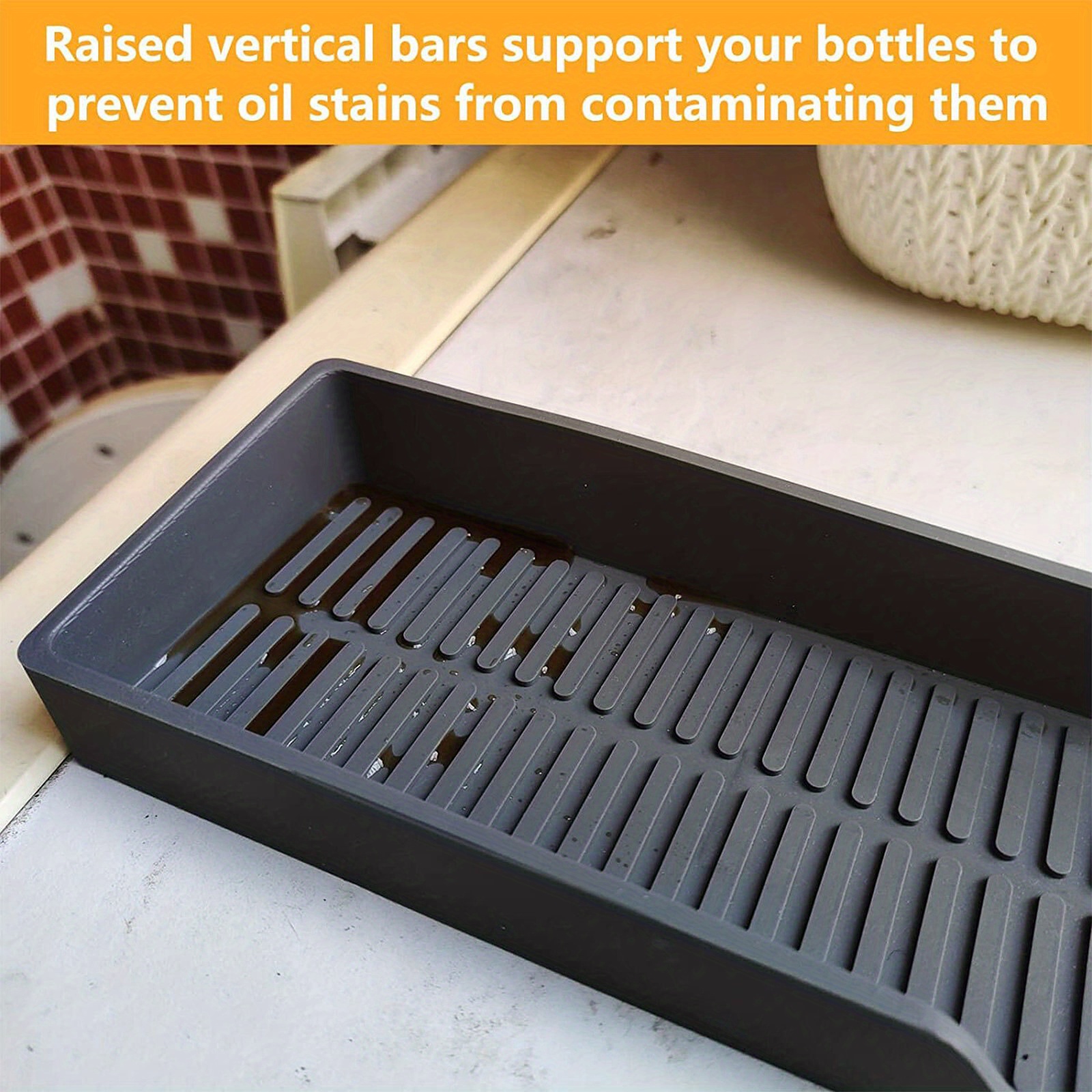 Magnetic Stove Top Shelf - 30" Silicone Spice Rack Organizer With 6 Magnets, Cuttable, Black - View #2