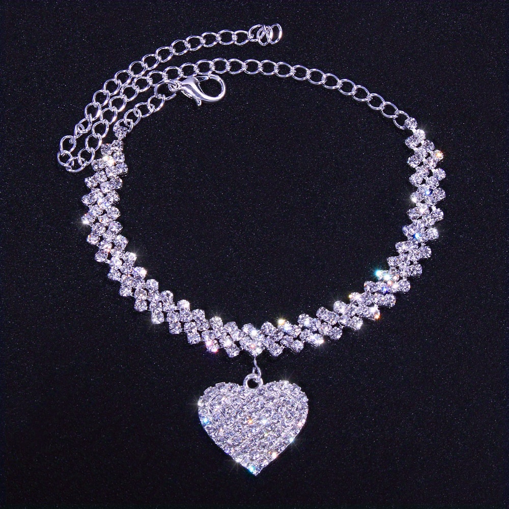 Heart Shape Rhinestone Pendant Chain Anklet, Jewelry Gift
