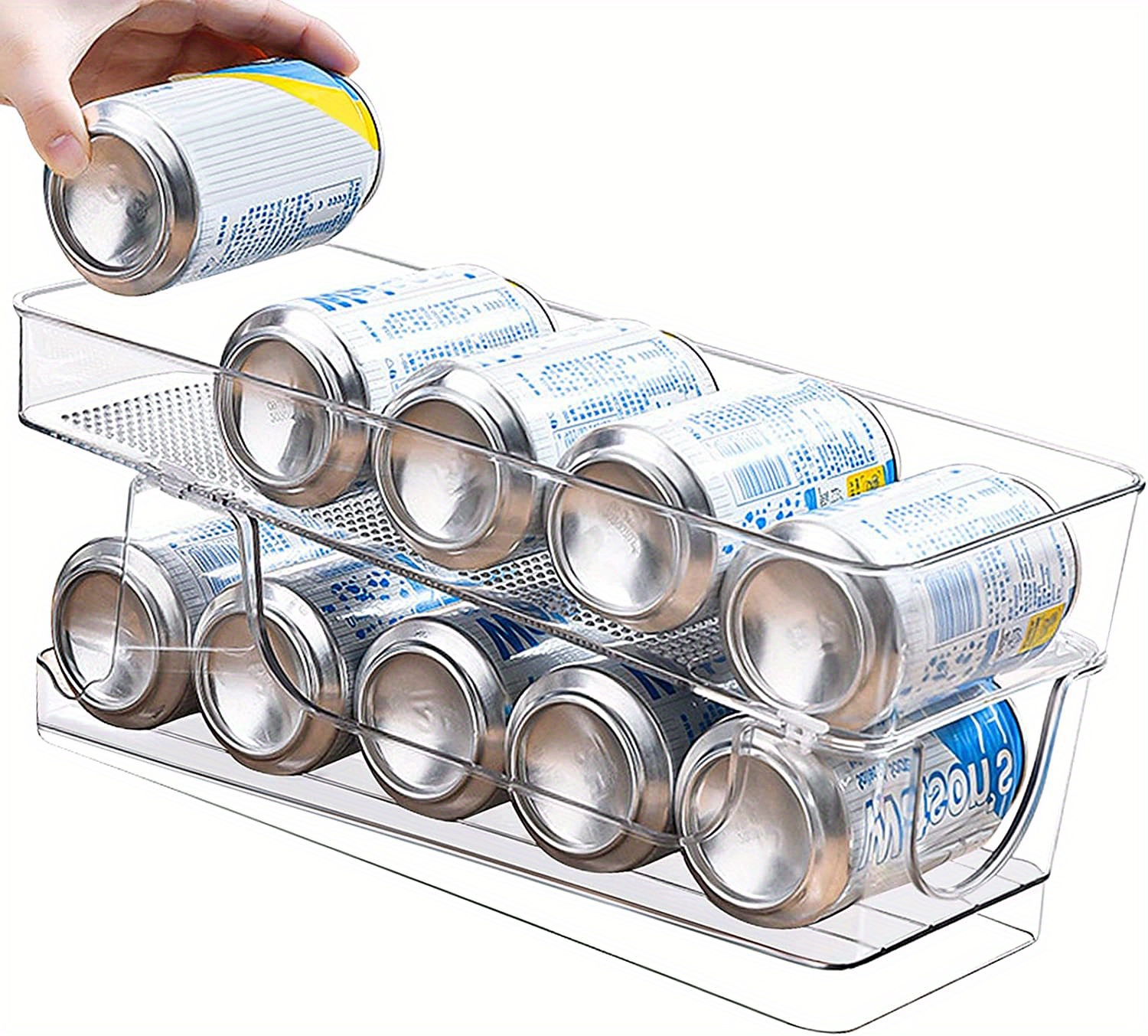  Xicennego Organizador de almacenamiento de latas de soda de  doble capa mejorado, dispensador de latas de soda para refrigerador,  soporte de bebidas para refrigerador, estante de almacenamiento de : Hogar y