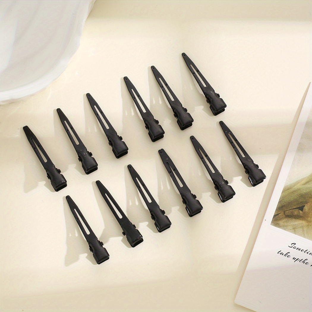 Image of 12pcs Frosted Black Hair Clips - Simple And Stylish Duck Billed Clips For Women