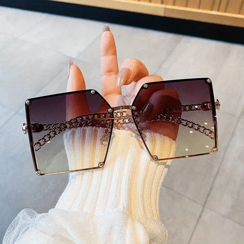 Oversized Square Sunglasses Rivet Decor Gradient UV400