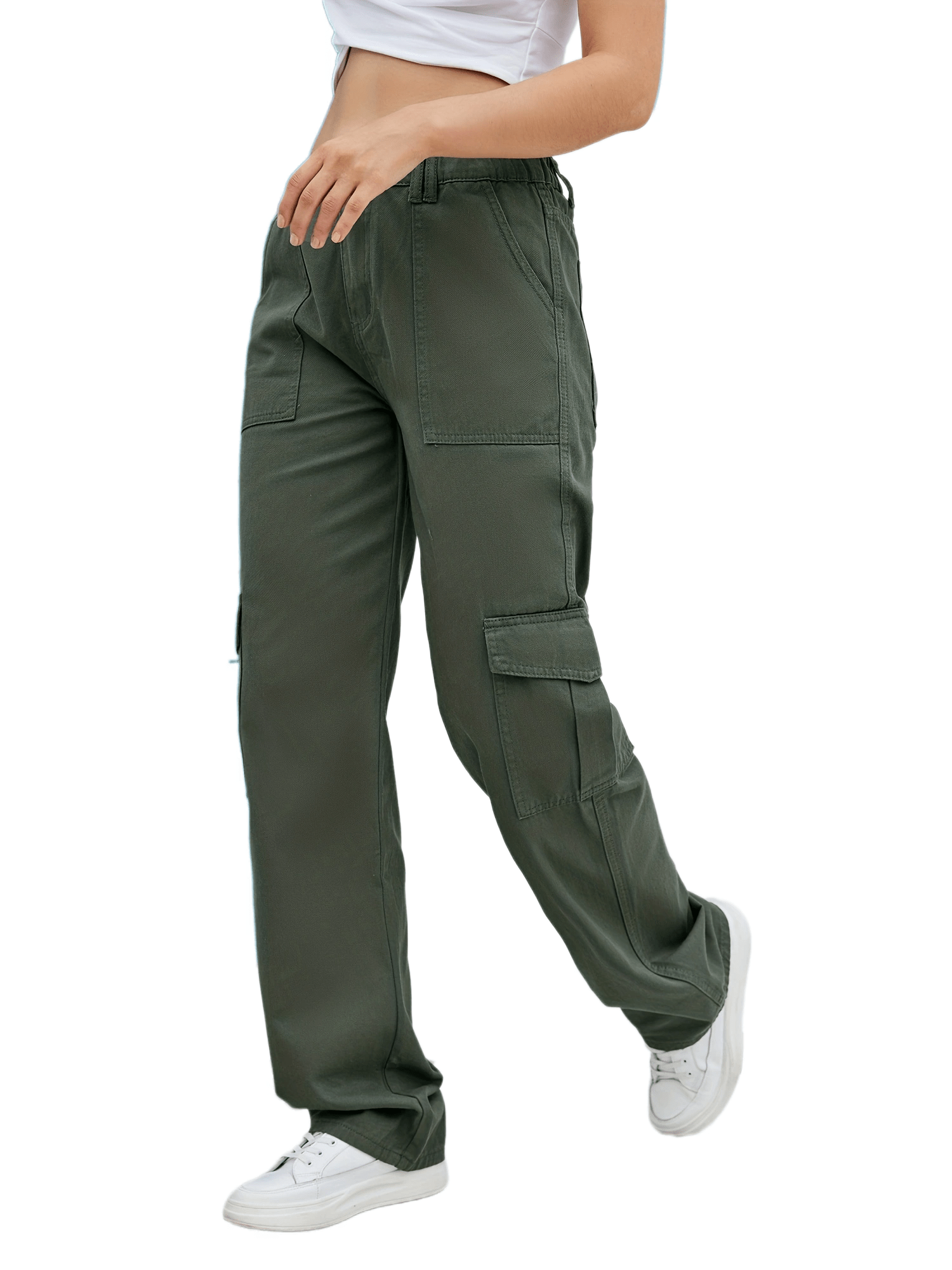 Solid Color High Waist Cargo Pants Loose Fit High Multi - Temu