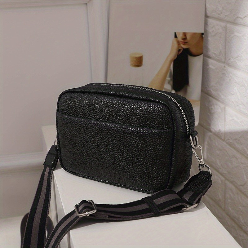 Men's Small Crossbody Bags Fashion Pu Leather Solid Black Shoulder
