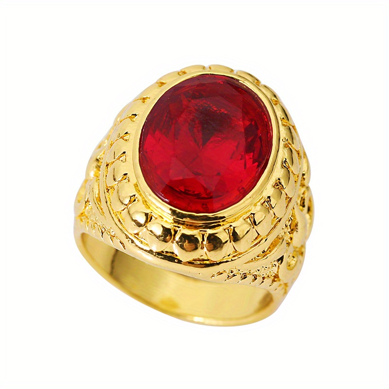 TEMU Joyería De Anillo , De Estilo Retro Y Vintage, Ideal Para Hombres, Anillo Con Piedra De Fantasía Rojo Ovalada