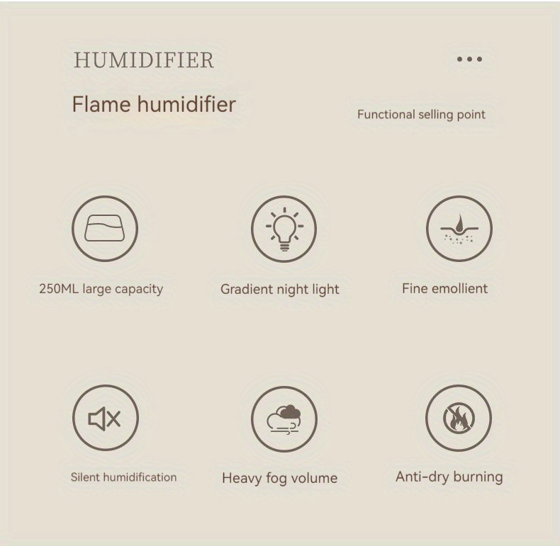 flame humidifier ultrasonic luxury humidifiers are suitable for use in bedrooms homes offices or plants top filling cold fog 250ml up to 8 16 hours details 1