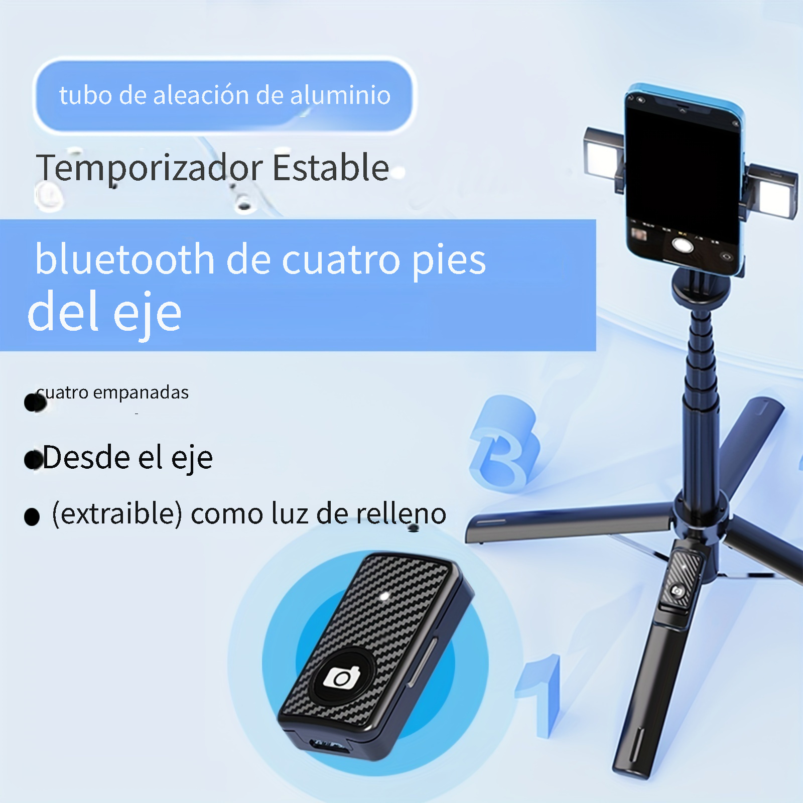 Palo Selfie En Aluminio Con Trípode Control Bt Gopro Celular + Luz Led