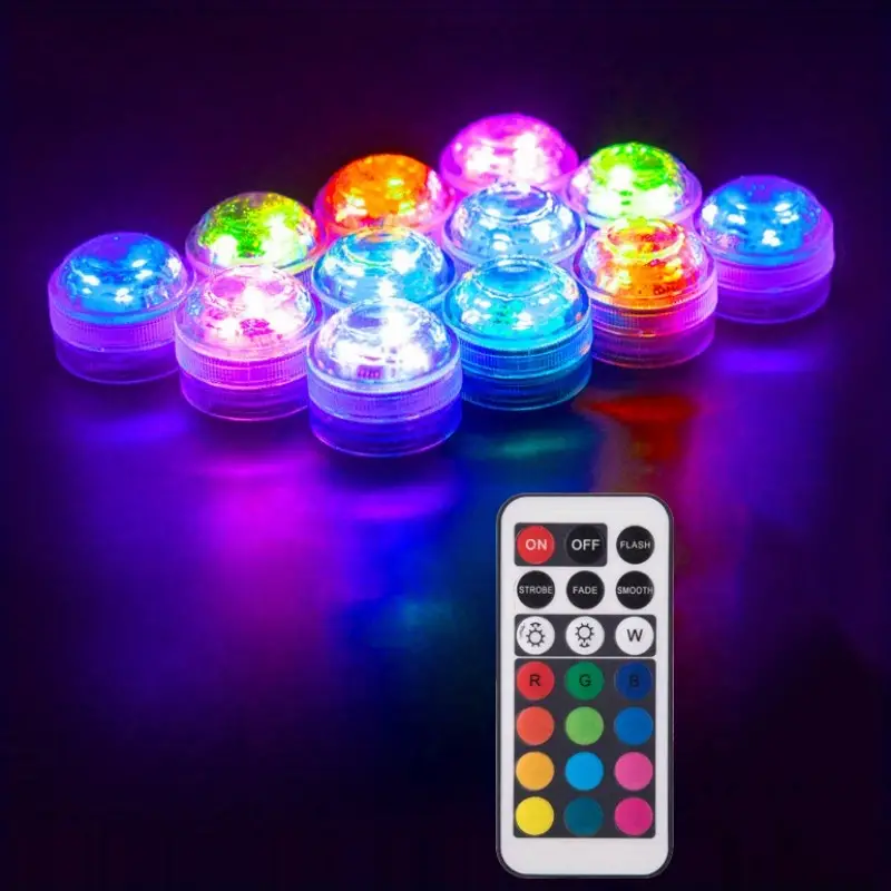 1pc 6pcs 10pcs battery powered rgb submersible led light waterproof underwater led light with remote control night light for fish tank pond wedding party light parts accessories details 0