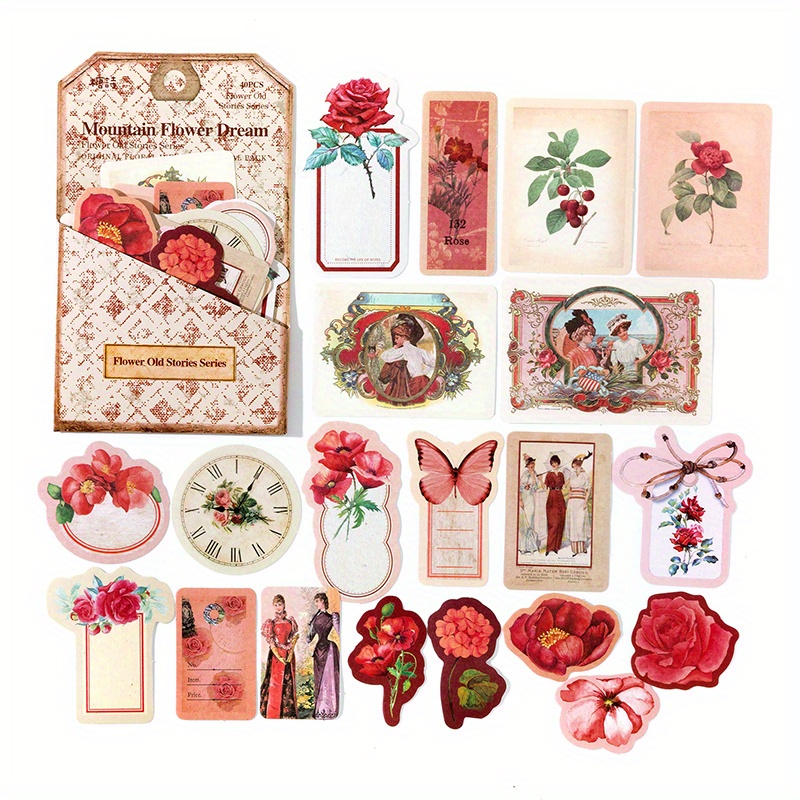 NUOLUX Colorful Flower Decorative Stickers Floral Sticker DIY Decorative  Sticker for Scrapbook Album Diary (Vintage Flower) 