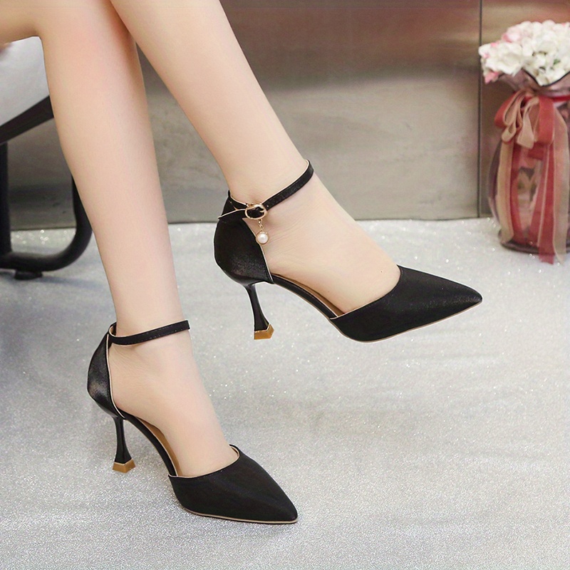 Women's Satin Pointed Toe High Heels Elegant Ankle Strap - Temu United ...