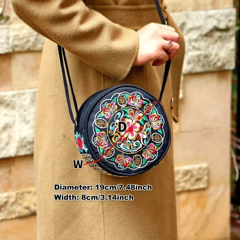 Graphic Embroidery Circle Pattern Crossbody Bag, Adjustable Strap