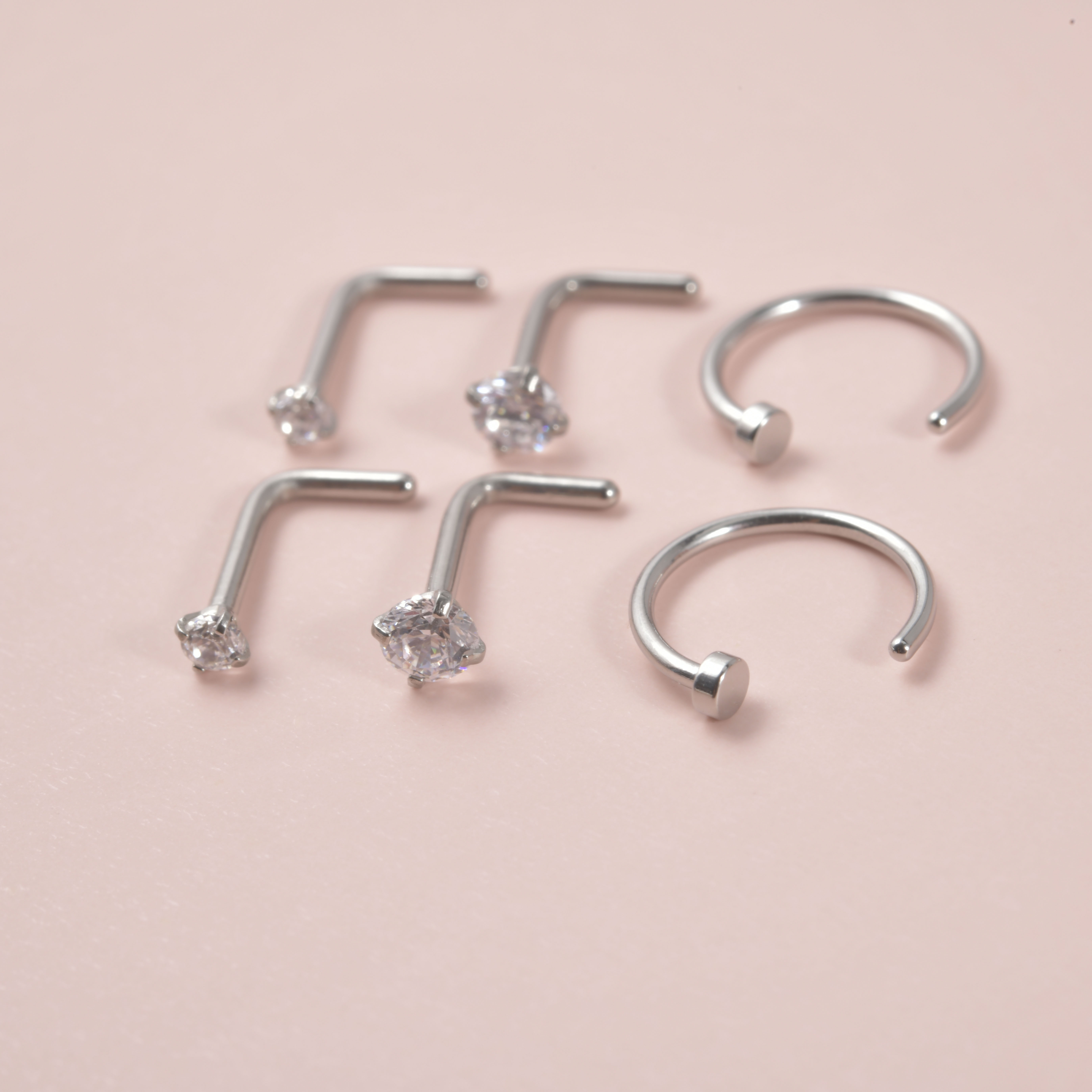 Cz Nose Ring Set With L-shape Nose Bone Ring And C Shape Nose Hoop Ring ...