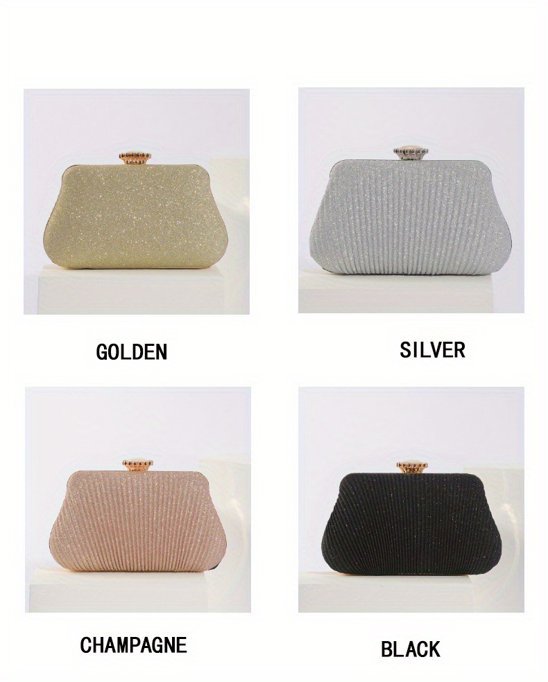 Golden Wedding Shiny Shoulder Chain Metal Evening Clutch Bag For