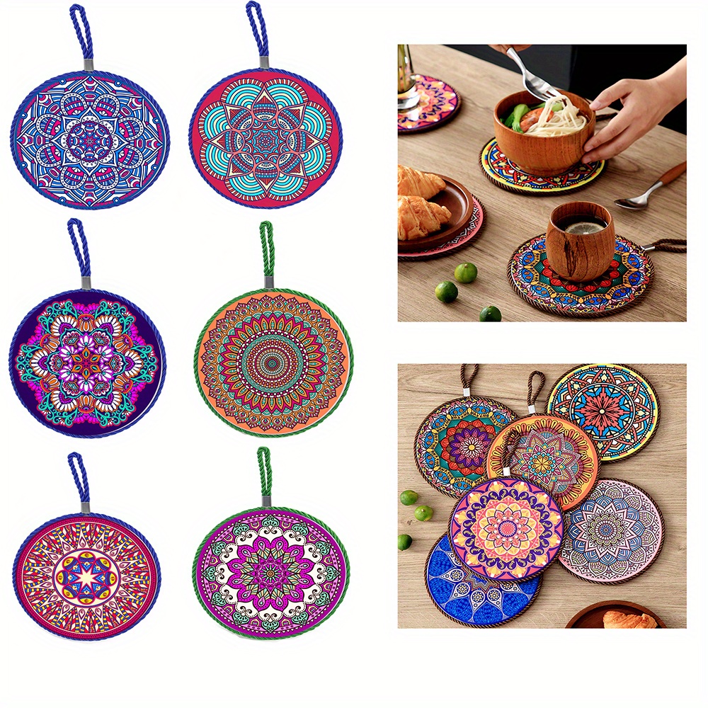 Mandala Pattern Wooden Coaster Boho Round Cork Coaster For - Temu