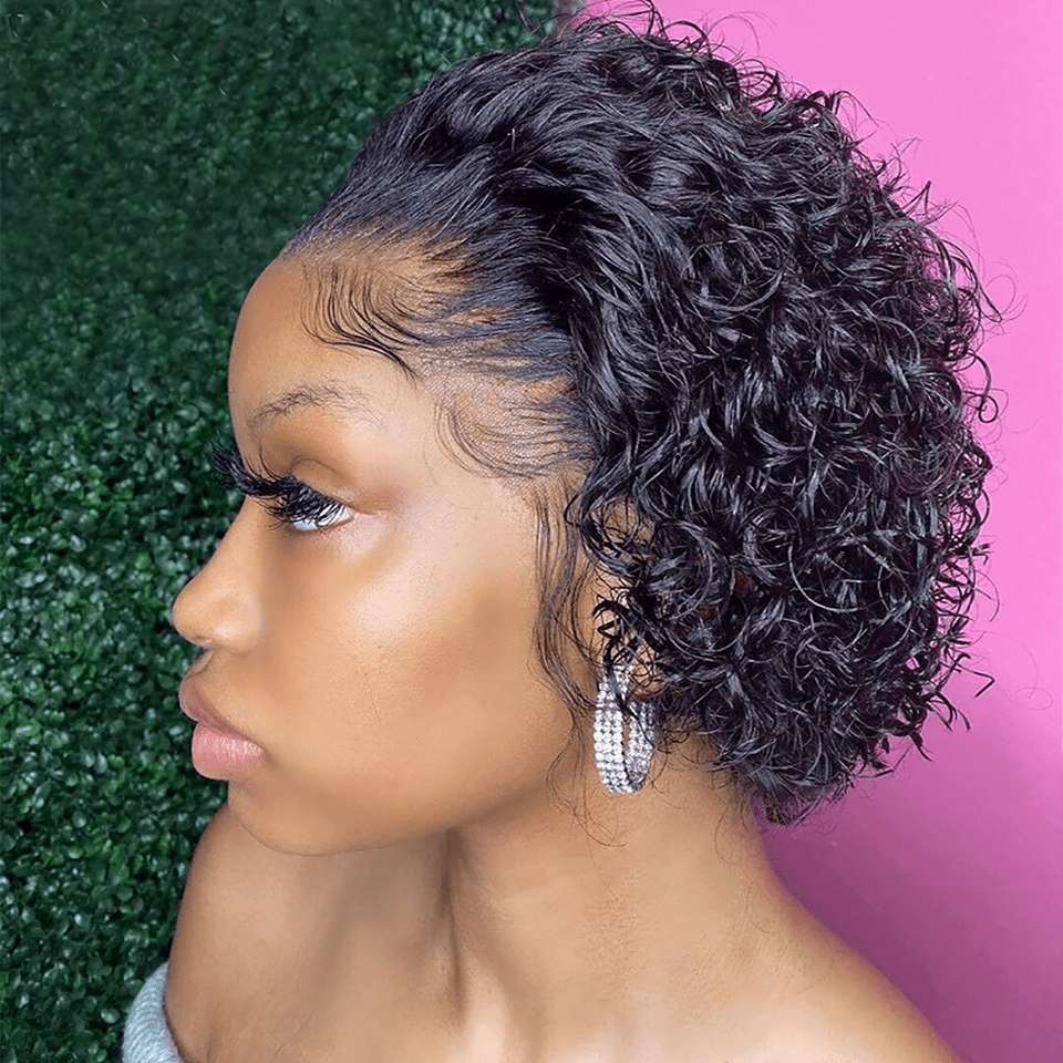 Short Pixie Cut Wigs Human Hair Water Wave Full Machine Made