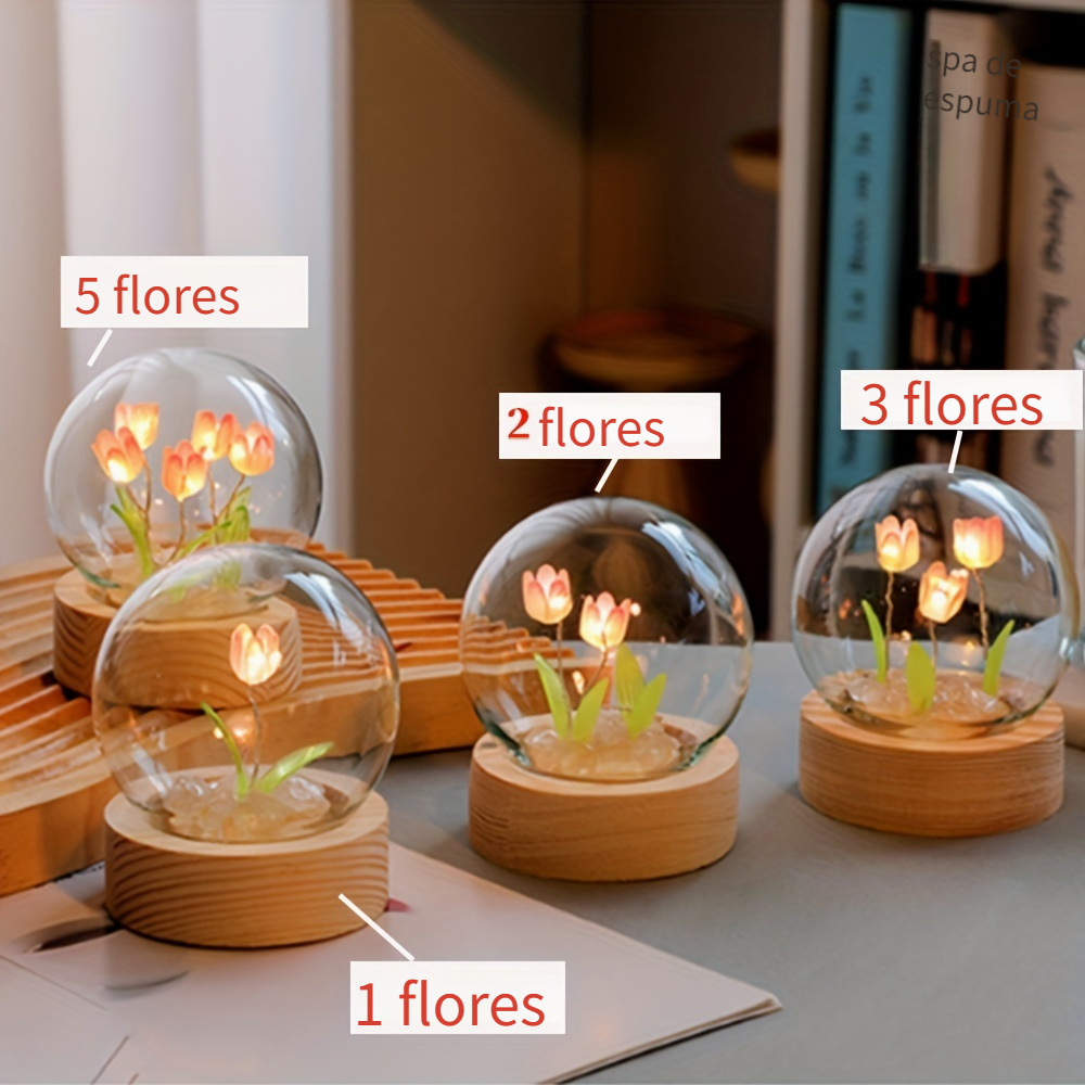 Luz nocturna de tulipanes hecha a mano con pegamento, lámpara de noche LED  de mesa, lámpara de escritorio, decoración del dormitorio, decoración del