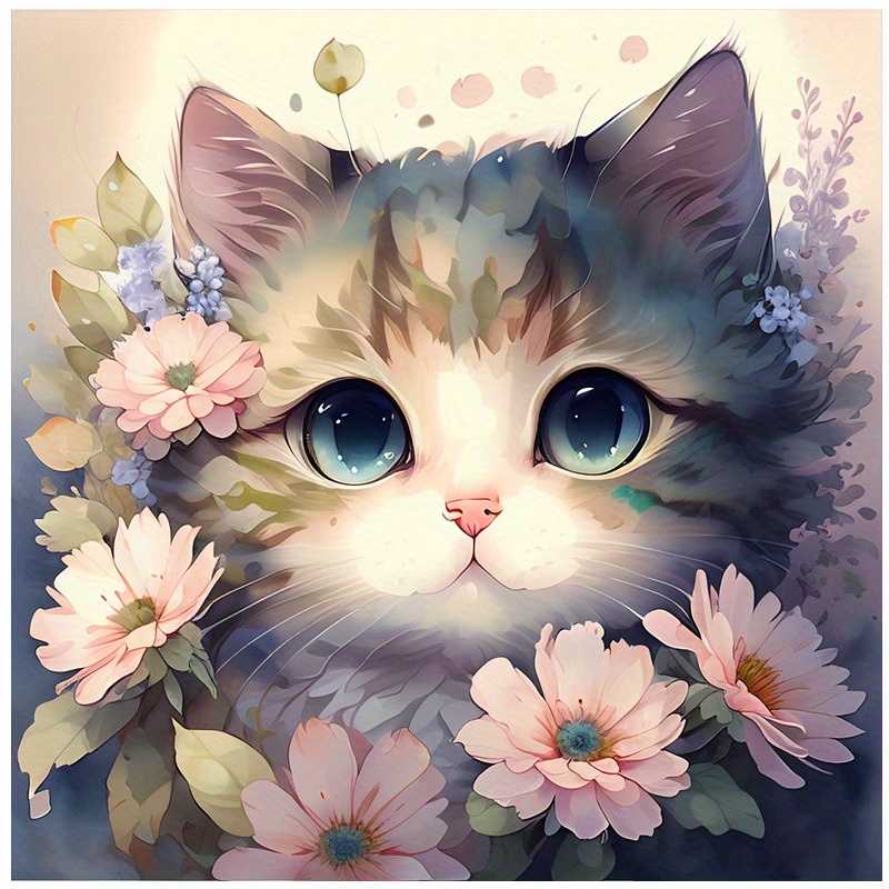 猫と花の絵画セット DIYデジタル油絵 40cm*40cm/15.7in*15.7in 