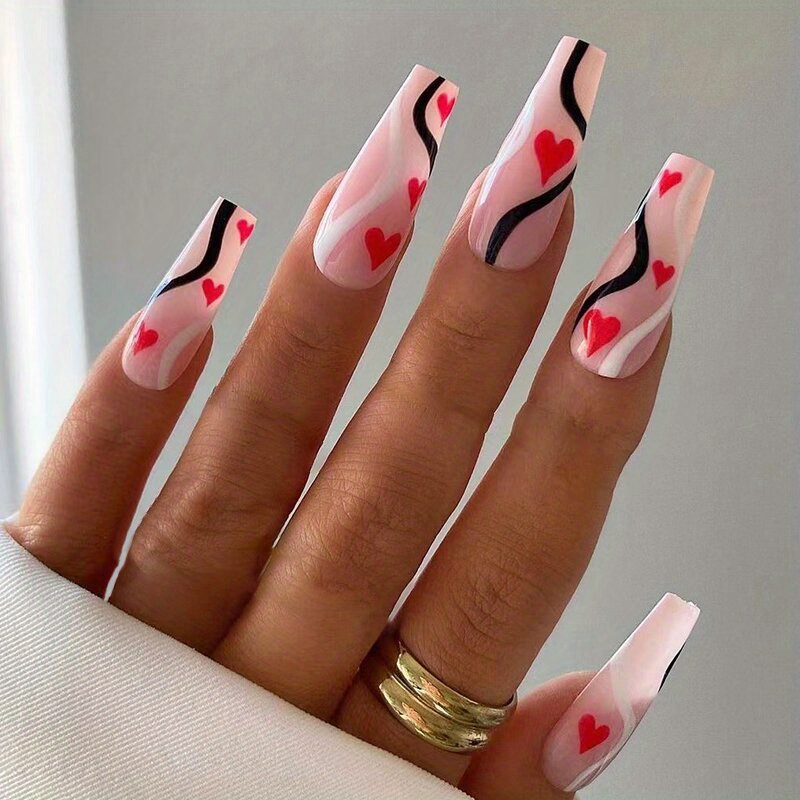 Pink Press on Nails Valentines Days Nails Heart Nails 