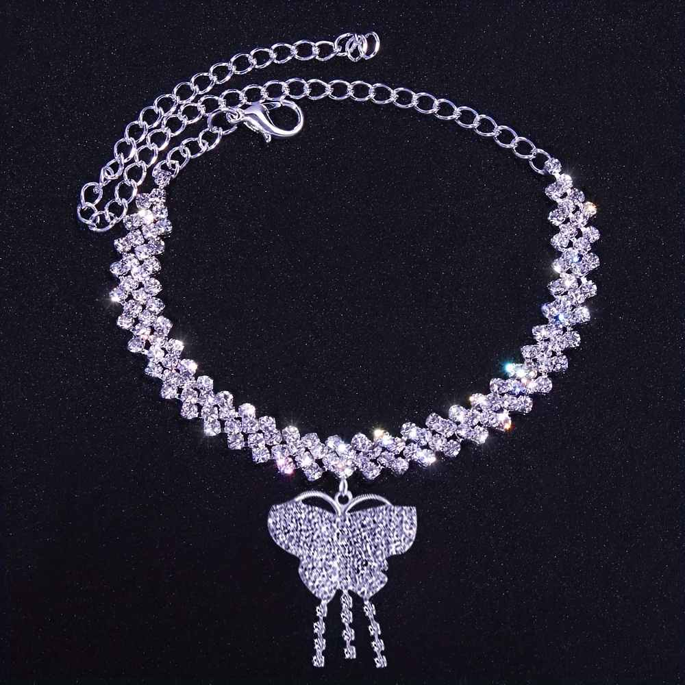 Heart Shape Rhinestone Pendant Chain Anklet, Jewelry Gift