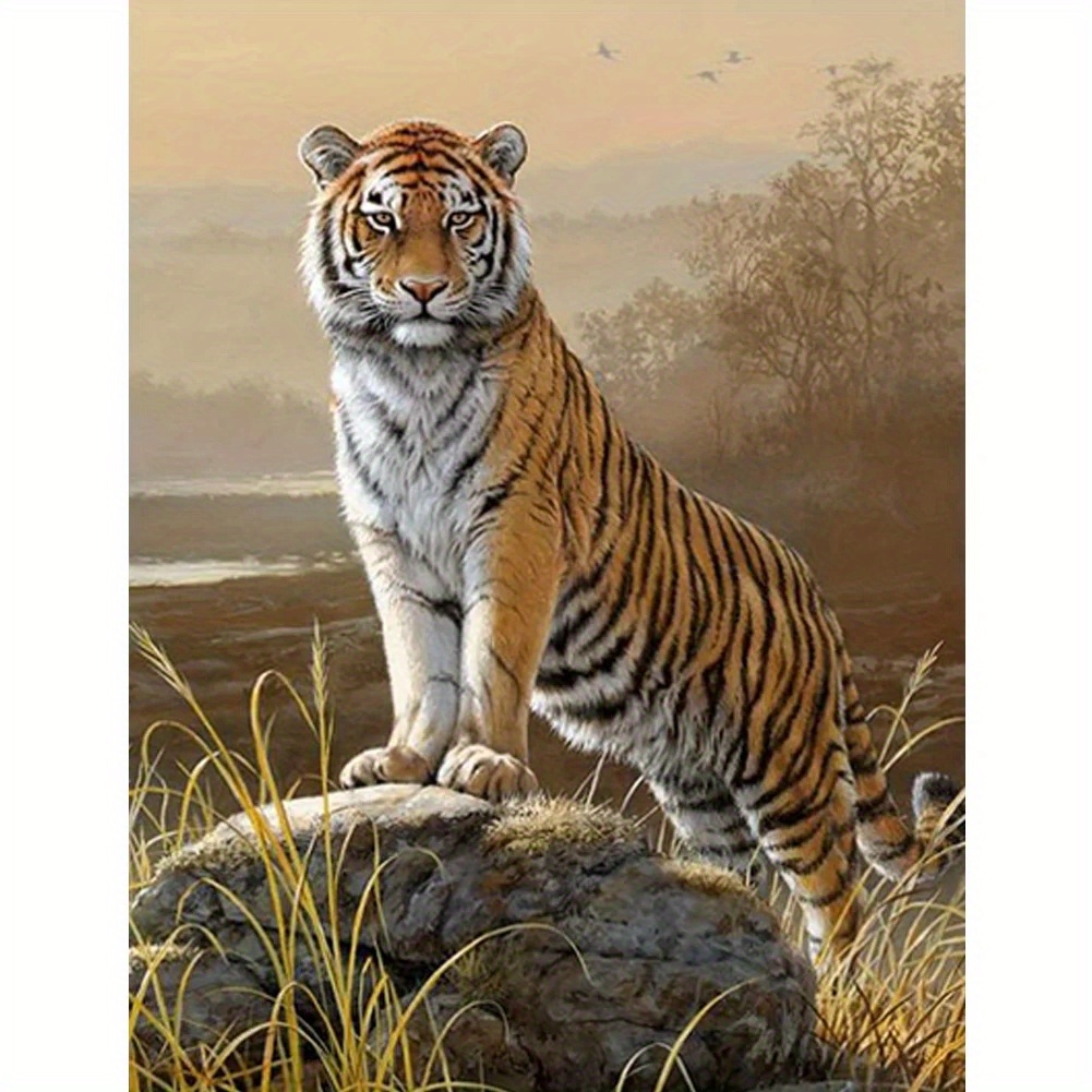 1pc Diy 5d Artificial Diamond Painting Set The Tigers Down The Mountain 