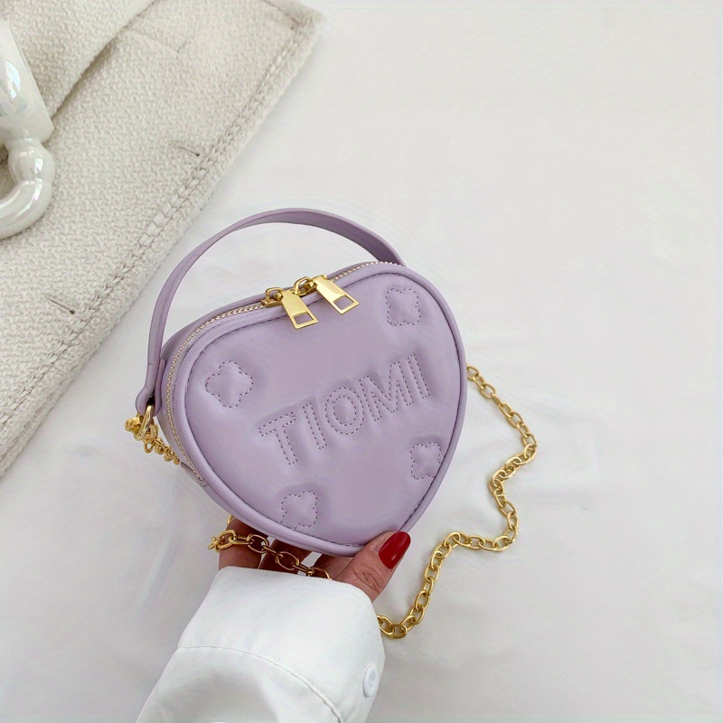 Heart Shape Portable Handle Mini Handbag, Cute Stitching Shoulder