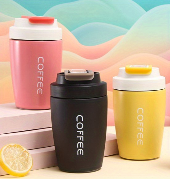 Travel Coffee Mug With Lid And Spoon, Stainless Steel Thermal Coffee Cups,  Premium Vacuum Water Cups, Summer Winter Drinkware, Birthday Gifts - Temu