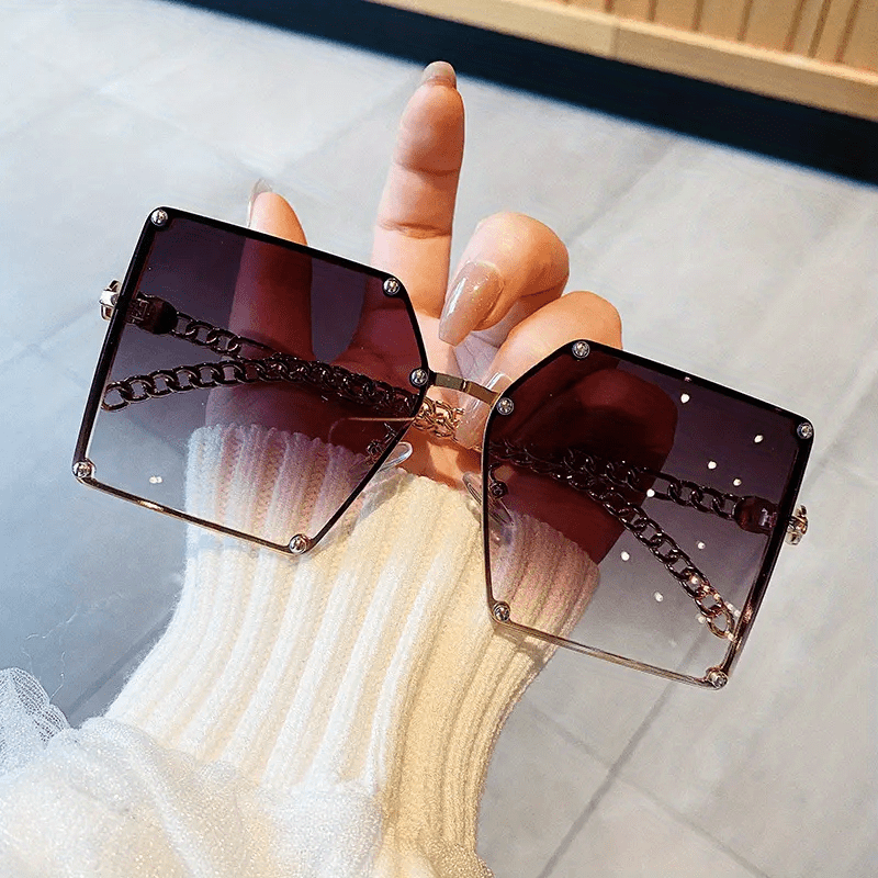 Oversized Square Sunglasses Rivet Decor Gradient UV400