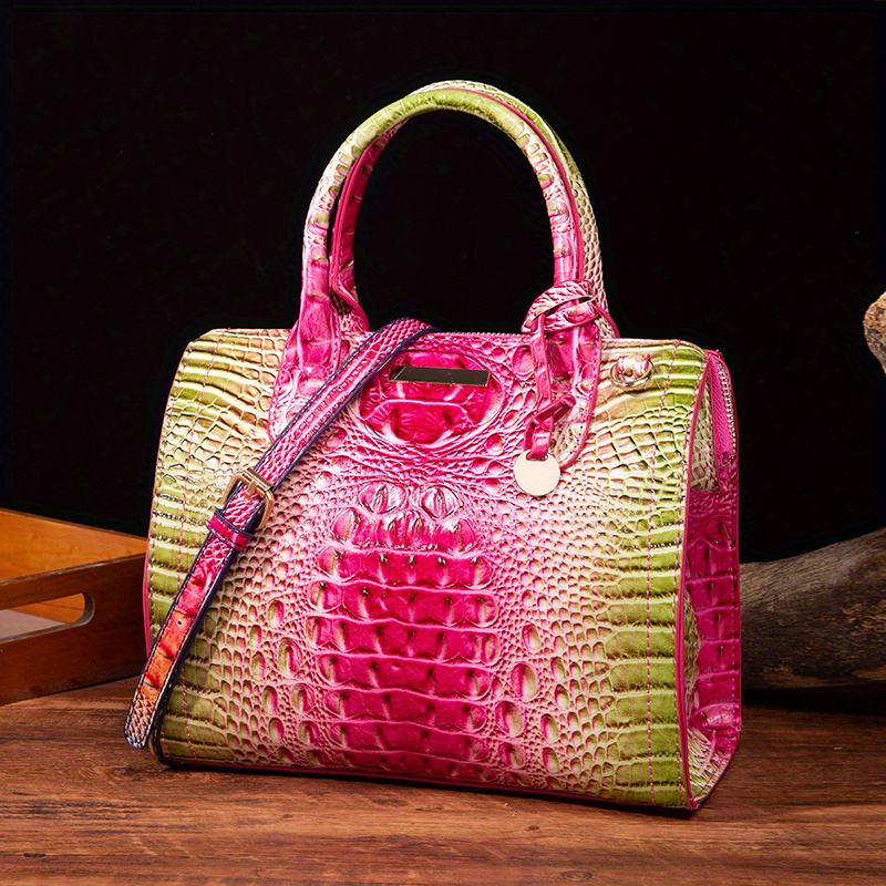 Crocodile Embossed Tote Bag, Ombre Color Handbag, Women's Leather Satchel  Purse - Temu Philippines