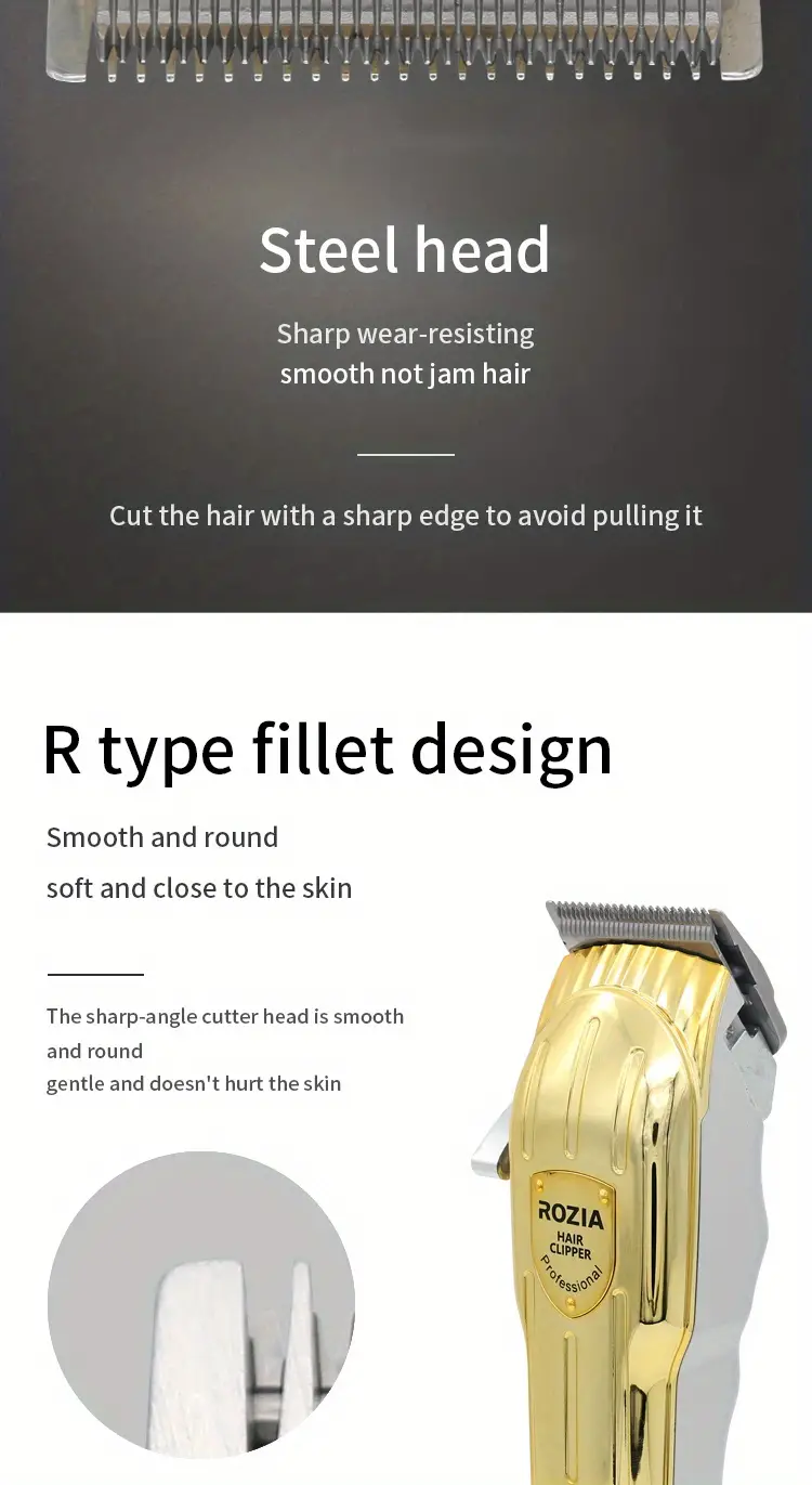golden color professional hair clipper trimmer rechargeable cordless beard trimmer hair clipper hair cutting machine for men details 2
