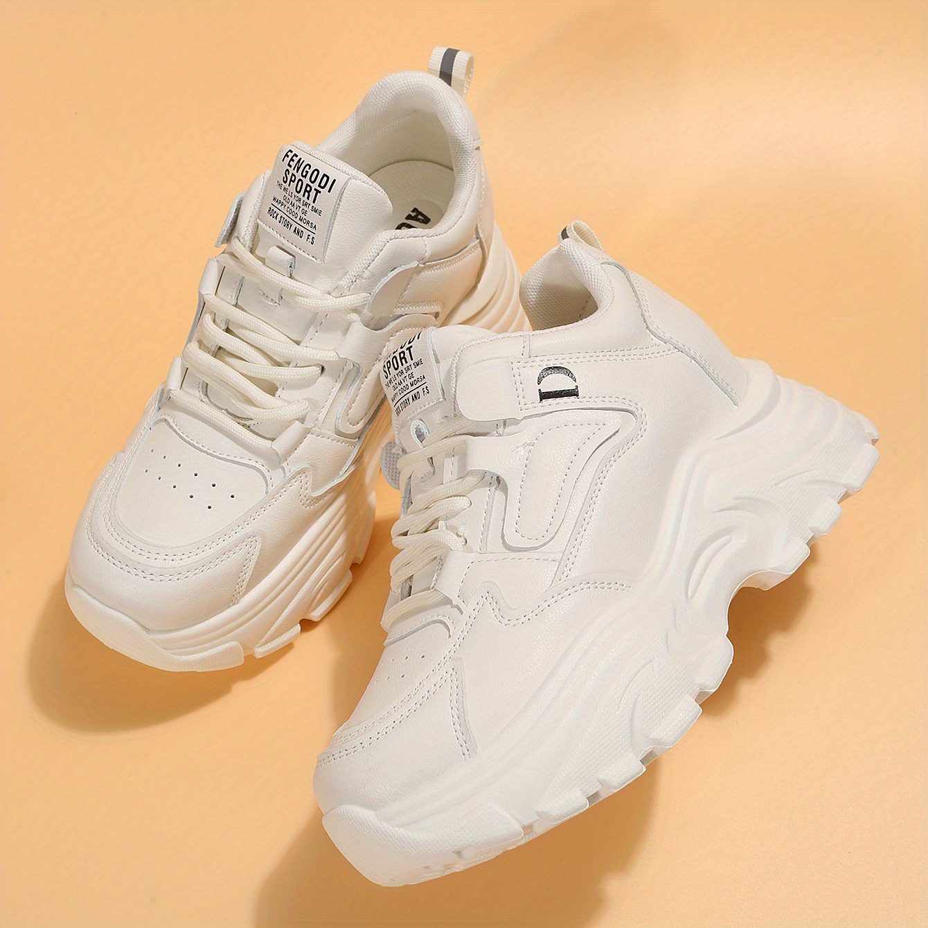 Lightweight Lace Up Running Sports Shoes Comfort Solid Thick Sole Sneakers