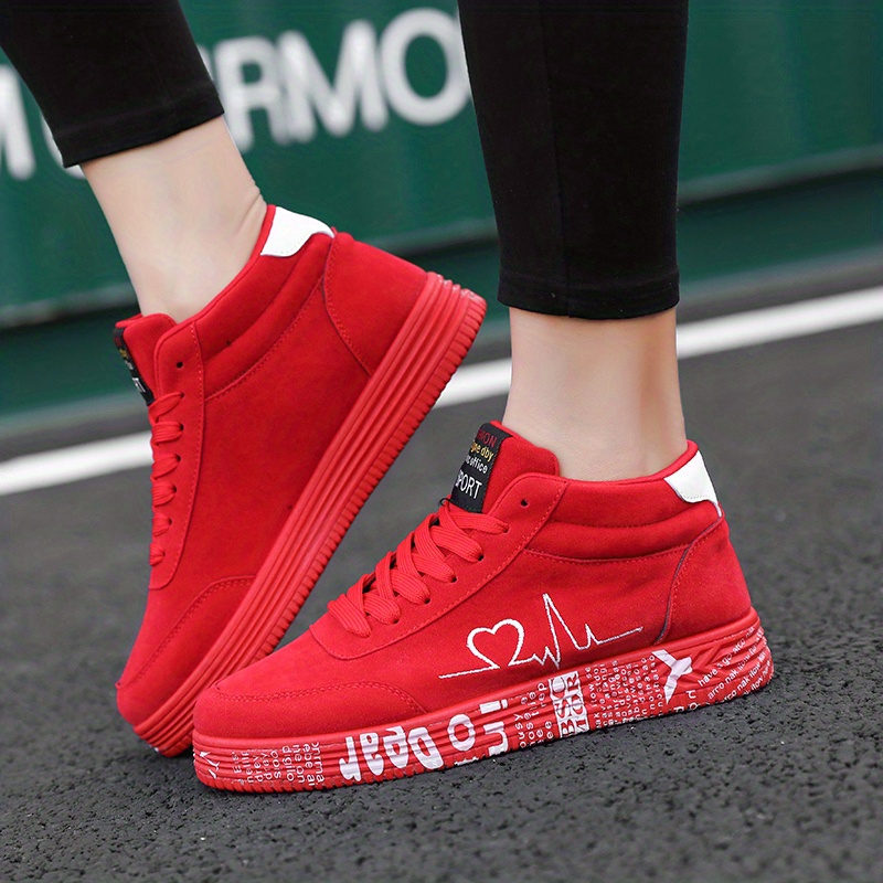  Tenis de lona para mujer, a la moda, con plataforma para mujer,  transpirables con parte superior alta, color rojo, 5 : Ropa, Zapatos y  Joyería