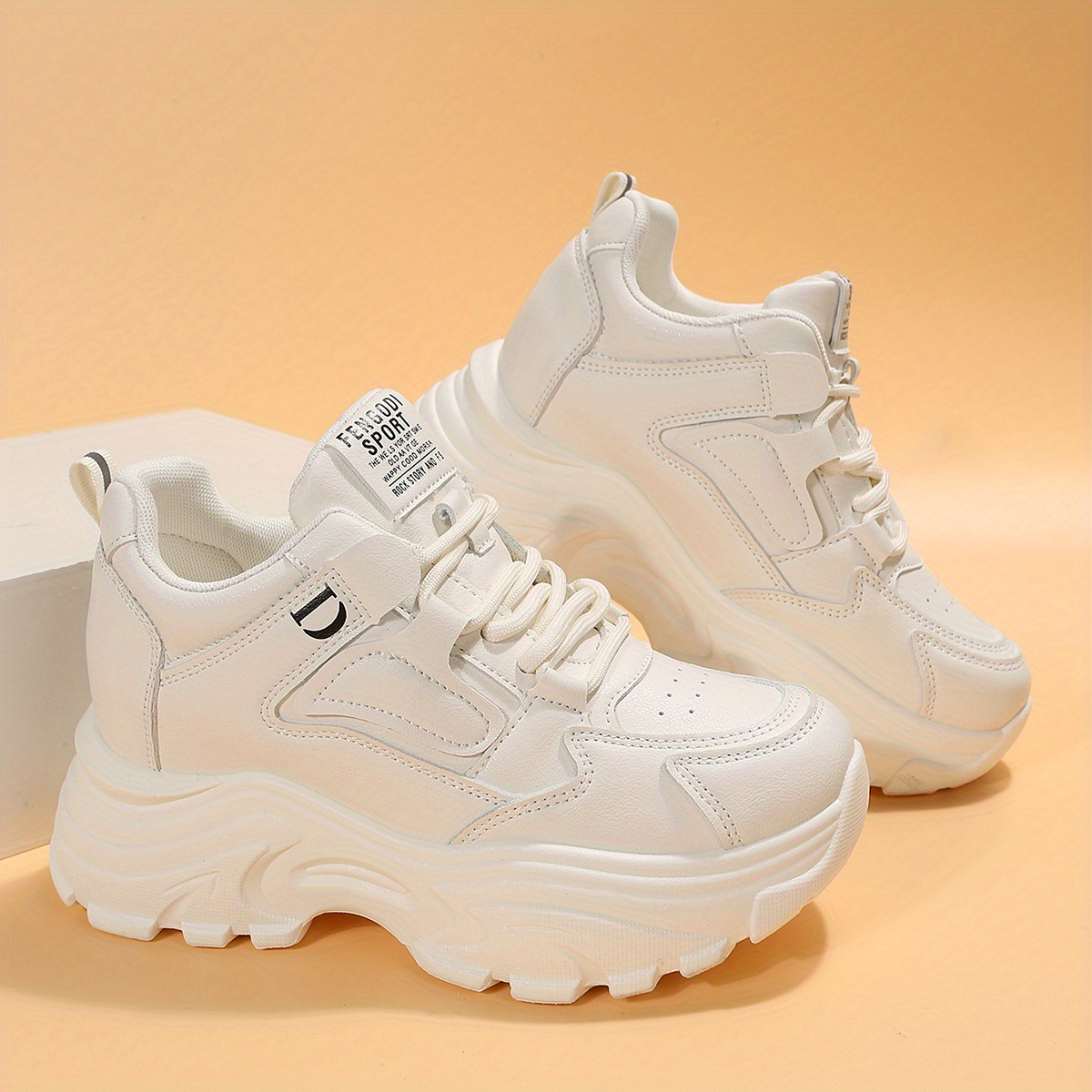 Lightweight Lace Up Running Sports Shoes Comfort Solid Thick Sole Sneakers