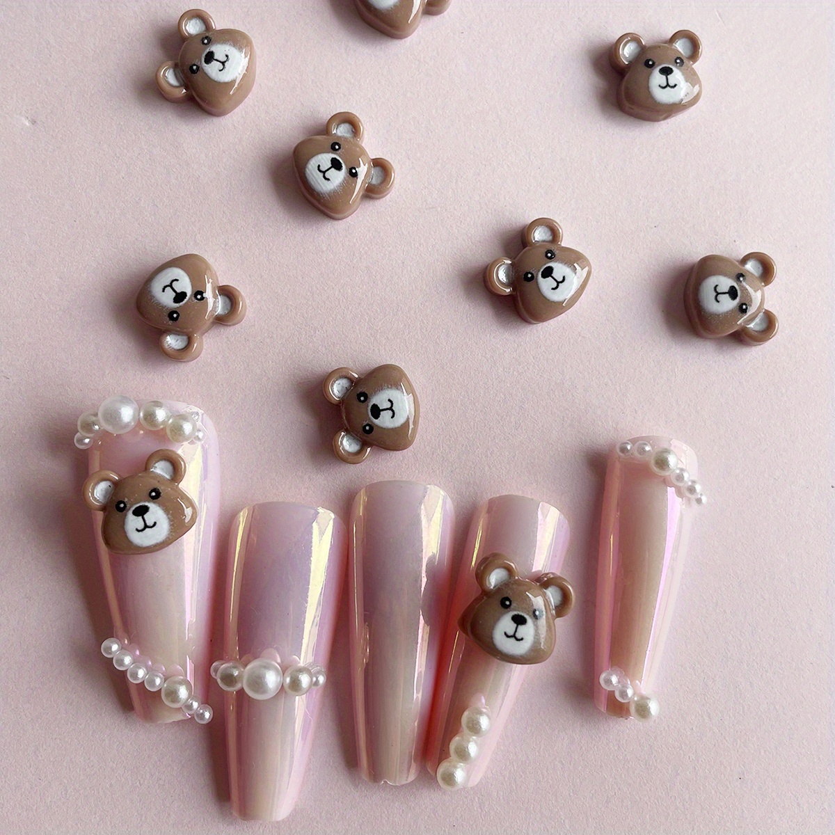 10pcs Cute 3d Cartoon Mini Bear Head Kawaii Adorable Bear Nail Decorations
