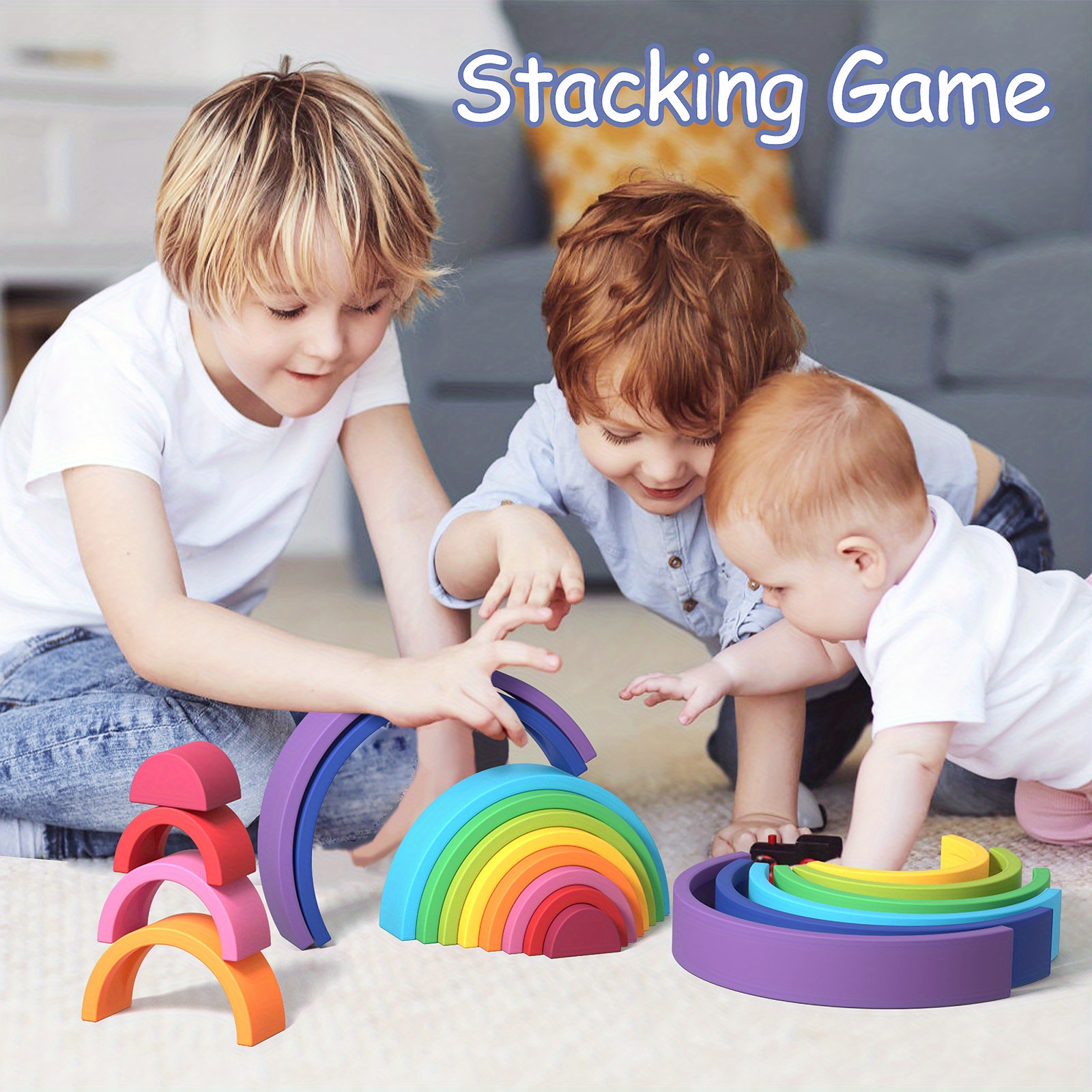 Rainbow Stacking Toy Bpa Free Silicone Rainbow Stacker Kids Temu