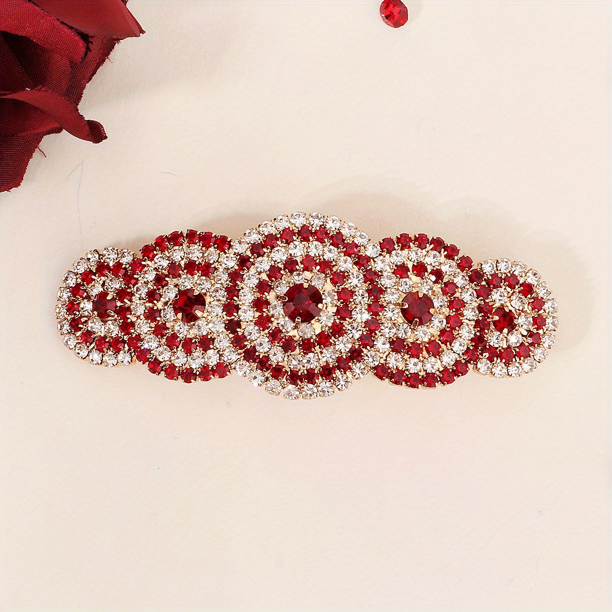 TEMU Luxury Sparkling Red Rhinestone Hair Barrette, Side Clip, Hair Styling Accessories For Halloween Costume And Fall Wedding Party, Exquisite Gifts