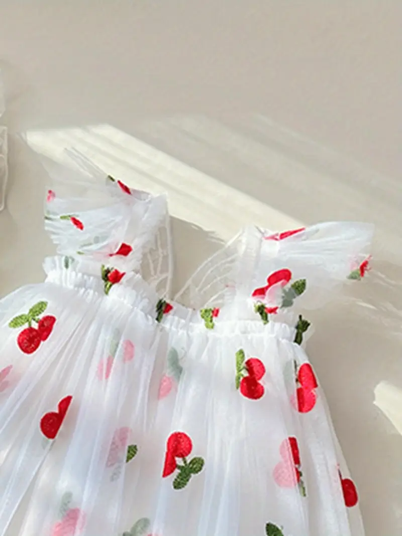 Toddler Girls Ruffle Trim Cherry Embroidered Butterfly Mesh Princess Dress Toddler Girls Ruffle Trim Cherry Embroidered Butterfly Mesh Princess Dress