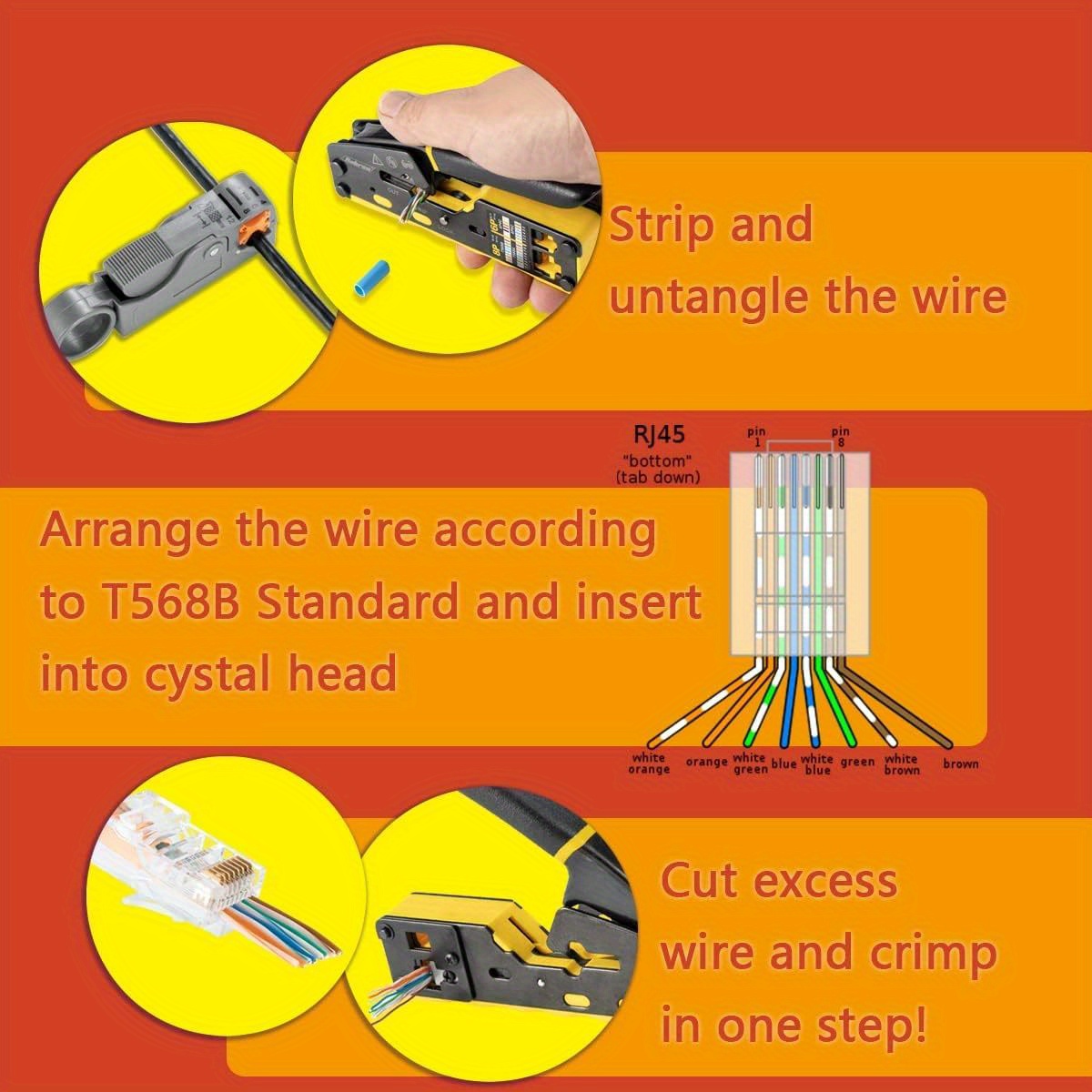 ratcheting modular data cable crimper wire stripper wire cutter for rj11 rj12 standard rj45 pass thru connectors details 1