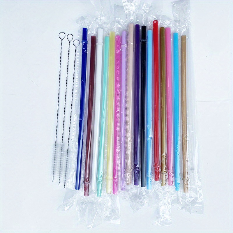 Reusable Hard Plastic Clear Straws 10.5 Inch Straws with Cleaning Brush 12  Pack