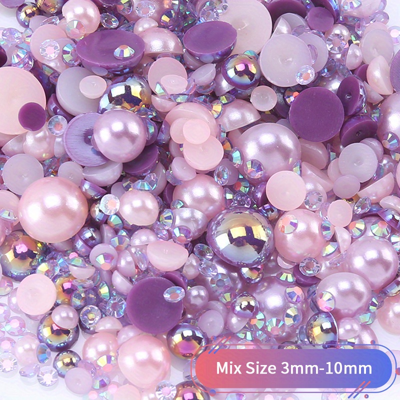 Violet Flatback Rhinestones; Mixed Size