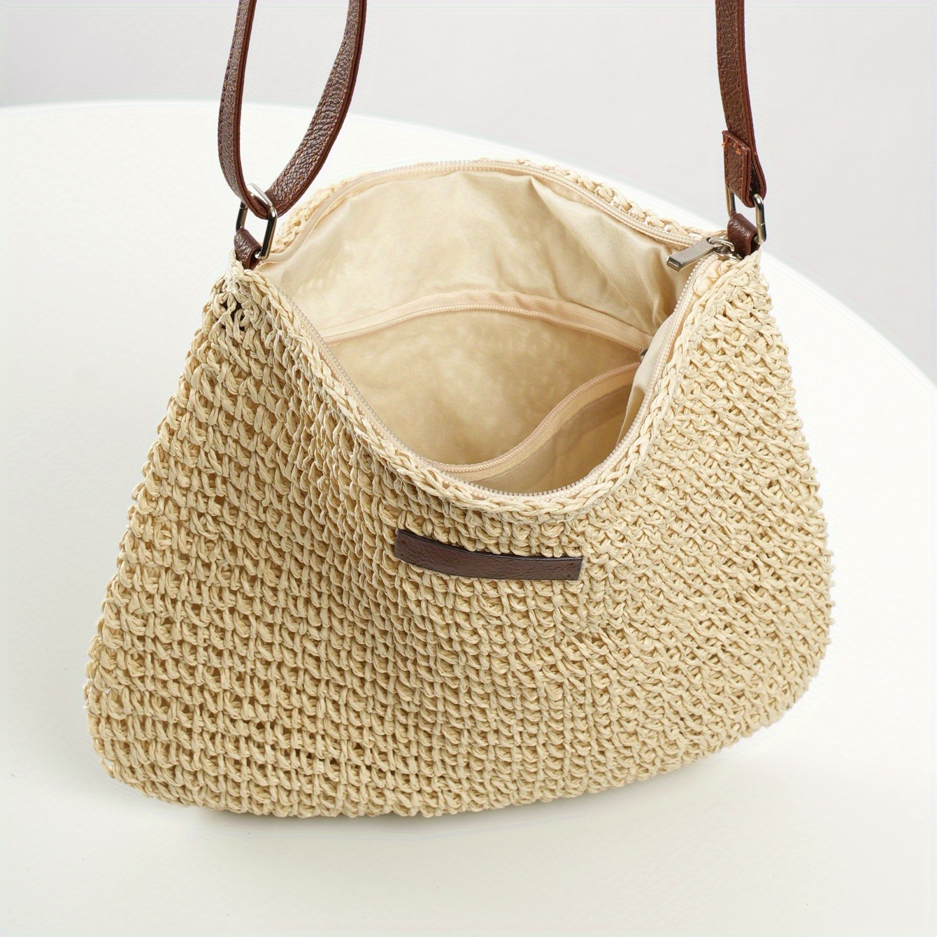 Straw Woven Beach Bag, Trendy Braided Crossbody Bag, Boho Style Purse
