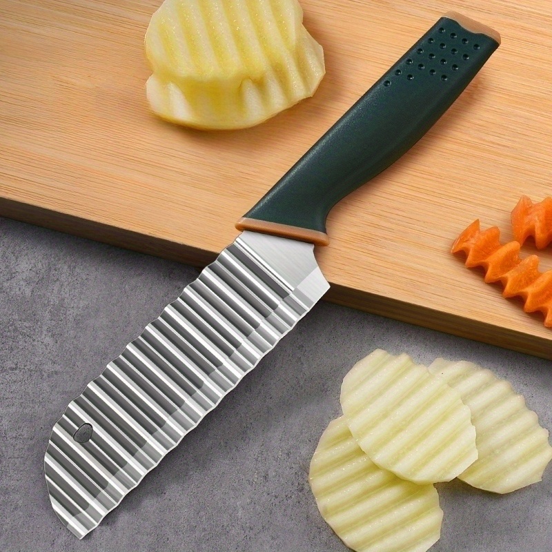 Stainless Steel Wooden Handle Potato Slicer French Fries Cutter Potato  Corrugated Knife Vegetable Cutter Wave-shaped Potato Knife - Temu