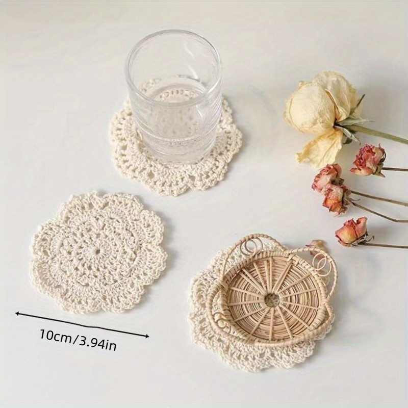 Retro Lace Handmade Crochet Coaster Flower Thread Trivet Mat - Temu