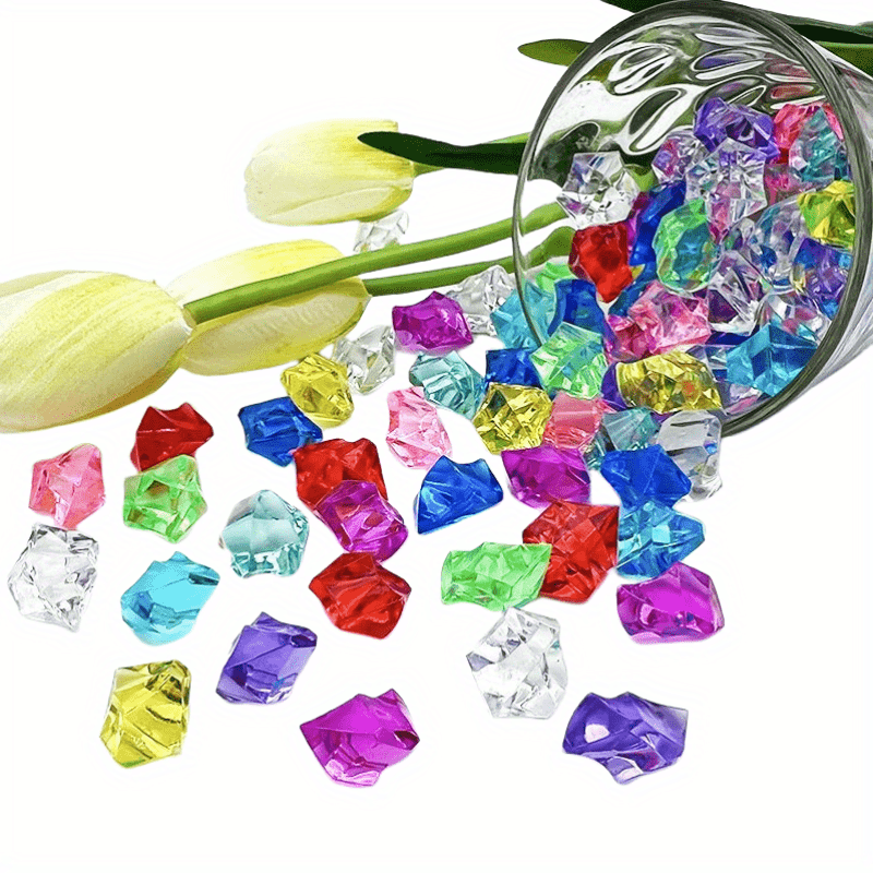 Methodologic 1/220Pcs/pack Acrylic Gems for Crafts, Clear Fake Ice Table  Scattering Diamond Confetti, Colorful Vase Fillers, Aquarium Pebble  Treasure Gemstones, Small Decor Centerpiece Accent 