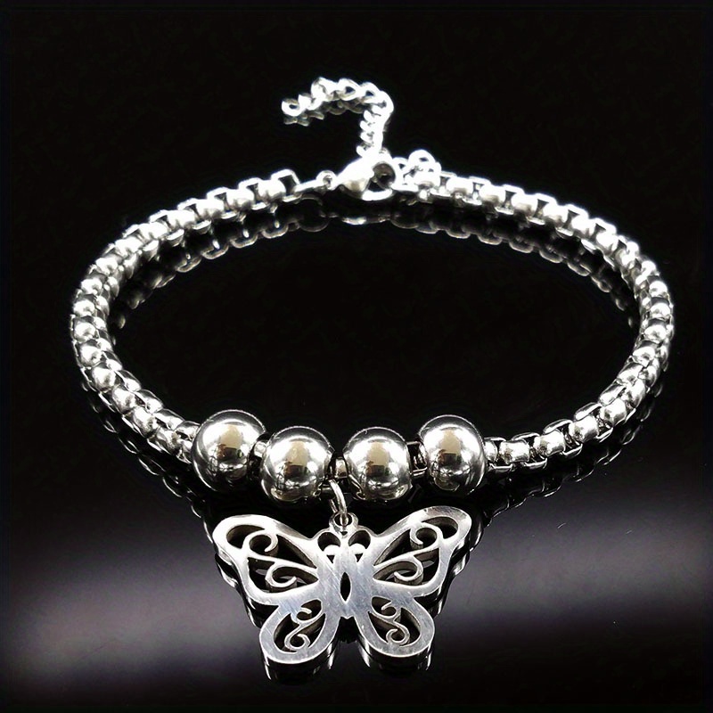 E-shop Schmetterling Edelstahl-Armbänder Armreifen in silbriger Farbe für Damen 2019 Schmuck Armband in silbriger Farbe BB1111DS05