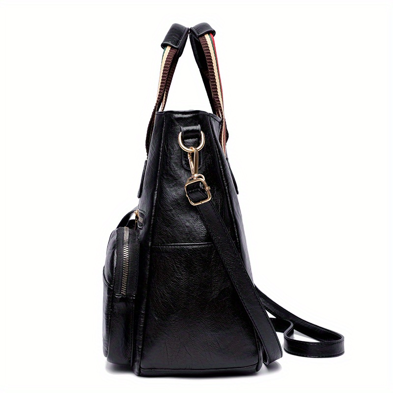 Vintage Faux Leather Tote Bag Multi Pockets Crossbody Bag - Temu