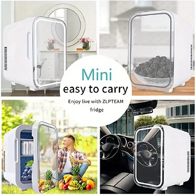 1pc mini mirror refrigerator 6l 8l can mini fridge with 3 adjustable light led mirror for skin care cosmetic makeup car and household dual use beauty refrigerator details 1