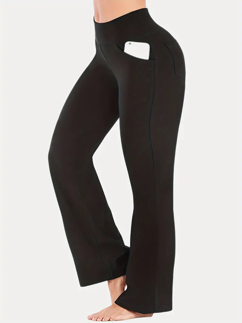 Plus Size Sports Yoga Pants, Women's Plus Solid High * Waist Band High  Stretch Pants