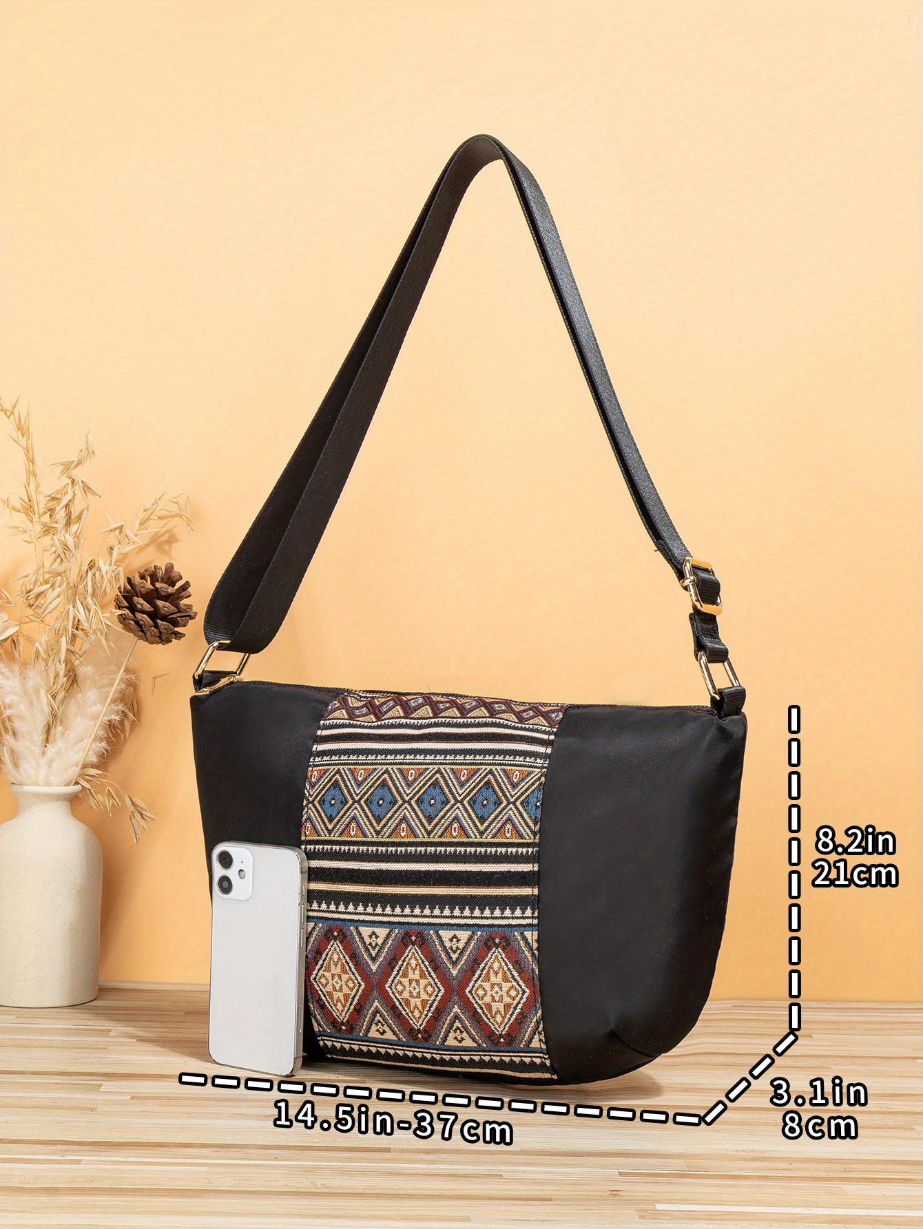 Ethnic Style Crossbody Bag Geometric Embroidery Bag Bohemian Nylon