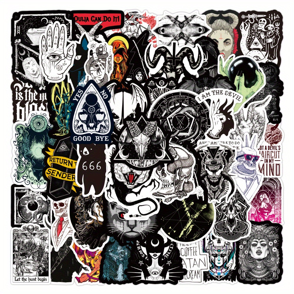 50pcs Black and White Punk Style Goth Personality Trend Graffiti Halloween  Horror Theme Graffiti Waterproof Stickers